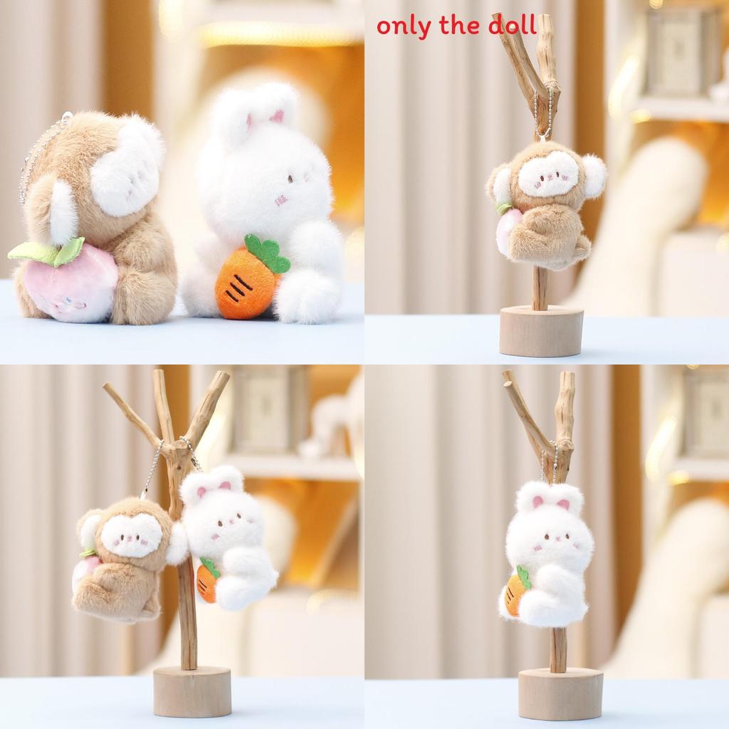 Monkey And Rabbit Plush Keychain With Carrot Peach Design For Girls Gift And Collectible Fun