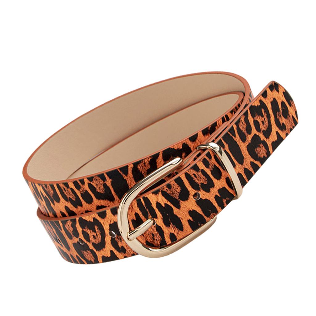 Y2K Leopard Pattern PU Leather Belt Adjustable Waistband Pin Buckle Waist Strap For Women Jeans Pants Fashion Accessory