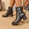 Sexy Metal Decoration Solid Black Pu Boots Women Pointed Toe High Heel Side Zipper Ankle Boots Fashion Warm Short Plush Shoes