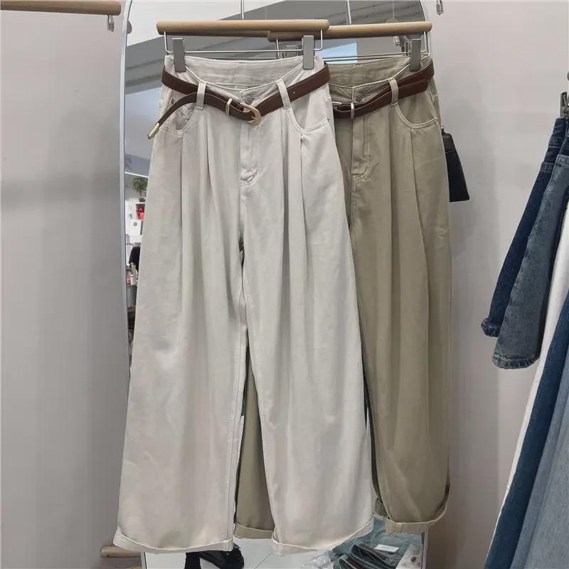 «Женские джинсы-шаровары цвета хаки с высокой талией 2024 года: «Ранний осенний стиль Гонконга для грушевидной фигуры»