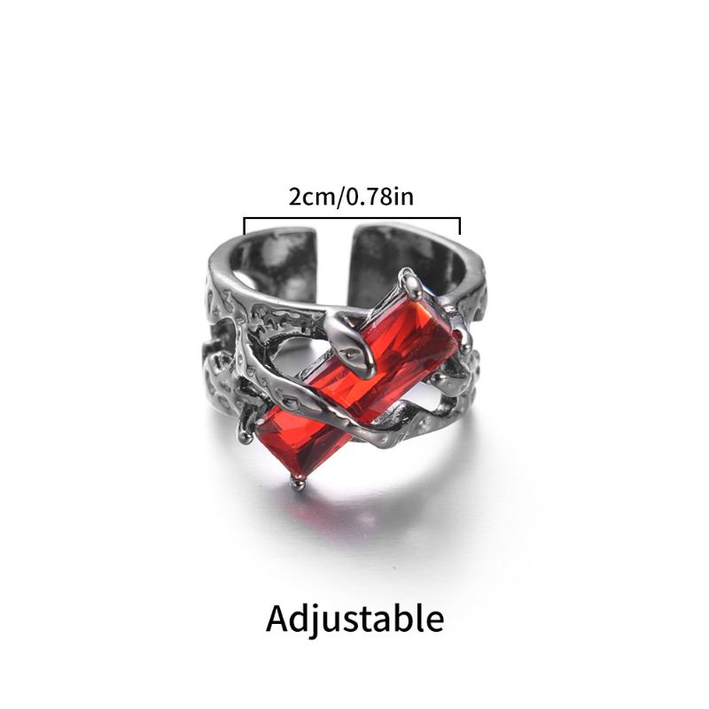 Black Gothic Irregular Thorns Ruby Rings Retro Hip-hop Personality Adjustable Finger Ring for Men Women Jewelry Gifts