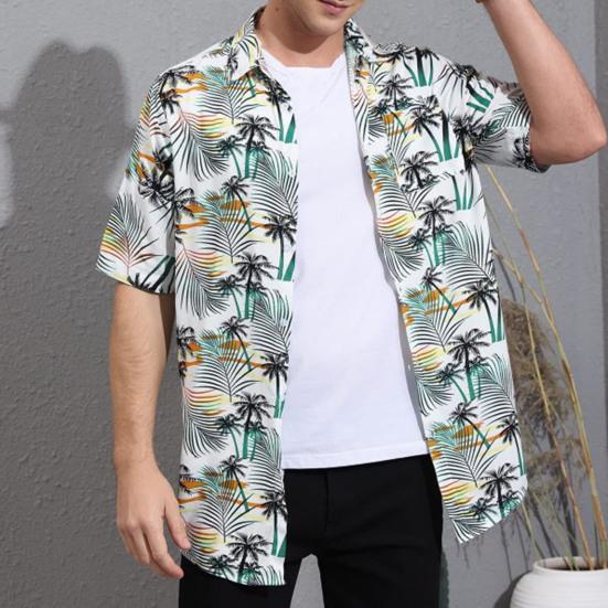 Мужская рубашка с лацканами и короткими рукавами, кардиган, свободный топ, блузка, пляжная повседневная рубашка с принтом для отпуска