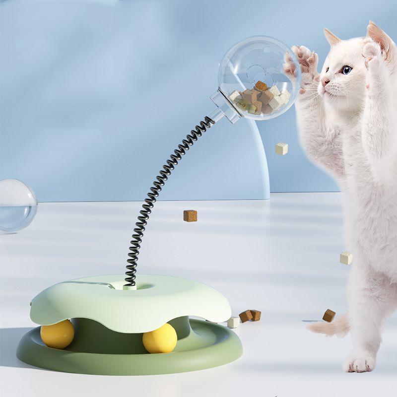 New Cat Feeder Toy for Indoor Cat Slow Feeders Spring Toy Funny Track Ball Roller Turntable Exercise and Playing