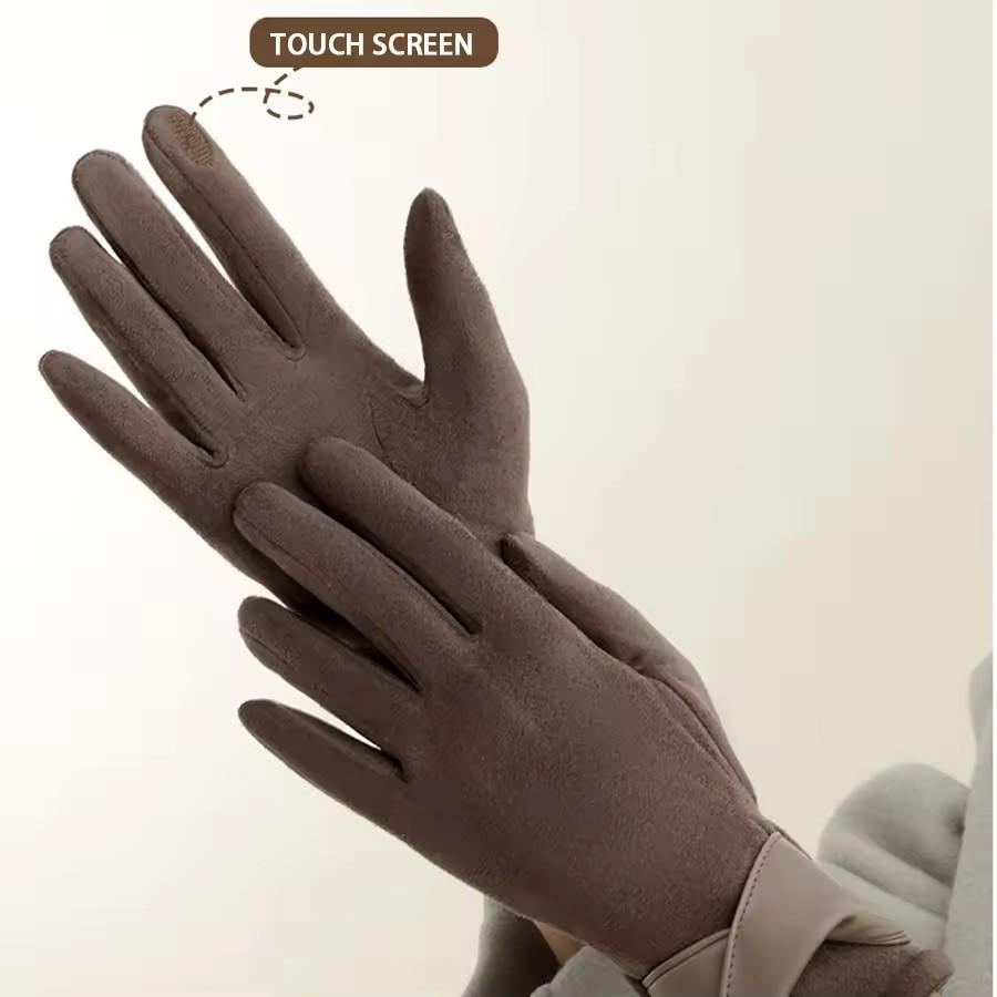 Женские теплые ветрозащитные перчатки, перчатки из корейской замши и бархата, простые модные перчатки с сенсорным экраном, зимние прогулки, универсальные аксессуары