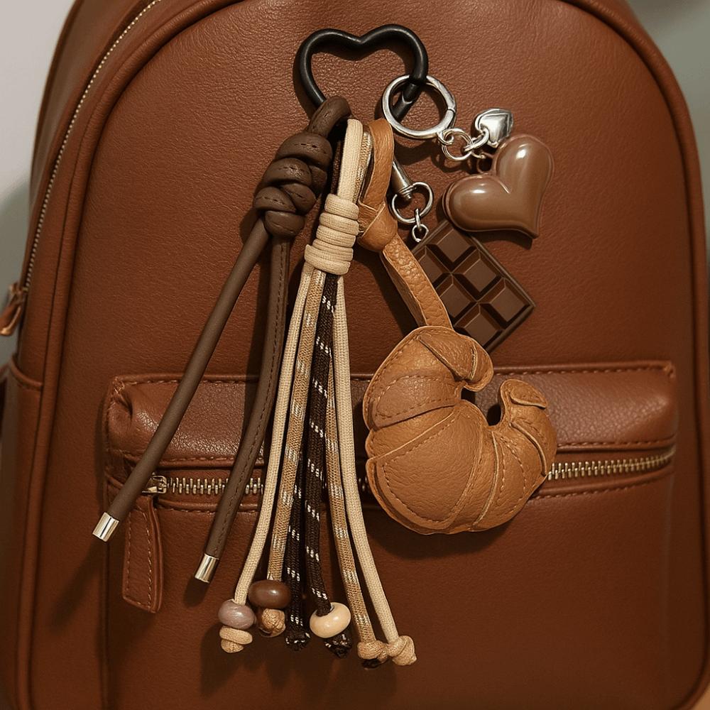 Diy Braided Rope Leather Croissant keychain Pu Leather Bread Keychain Jewelry Accessories