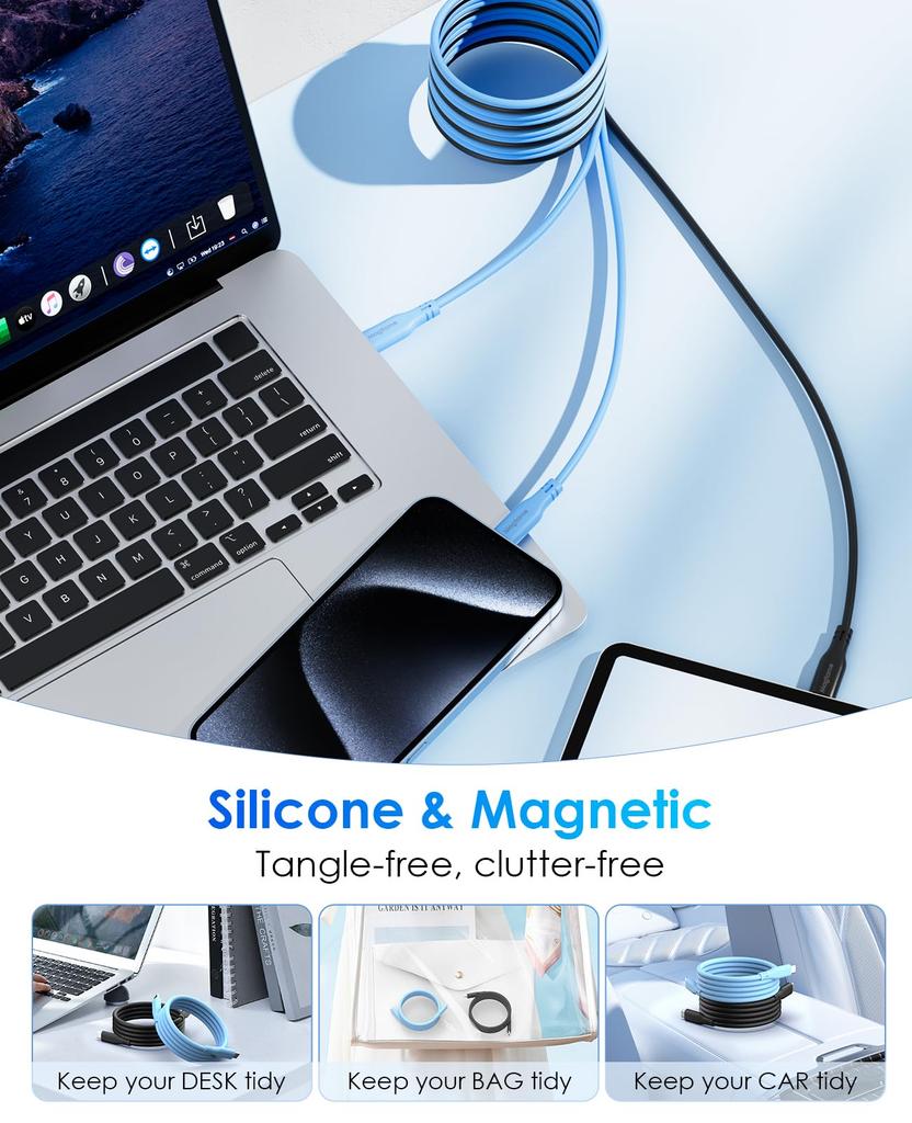 Magtame Silicone Magnetic PD60W Fast CTOC 480Mbps Data Compatible with iPhone MacBook Type-C Cable, Material, Adsorption, Tangle-Resistant, Type-C