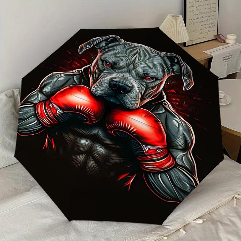 Boxer Dog with Boxing Gloves - Automatic Opening Umbrella, Portable Folding Design, 8-Bone Iron Frame, Outdoor, Ideal Gift for Fans, Travele