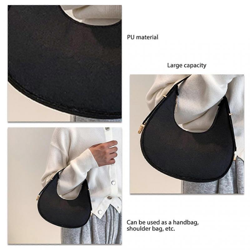Women Shoulder Handbag Soft PU Shoulder Bag Stylish Casual Portable Bag for Commuting Shopping Date Work Black Free Size