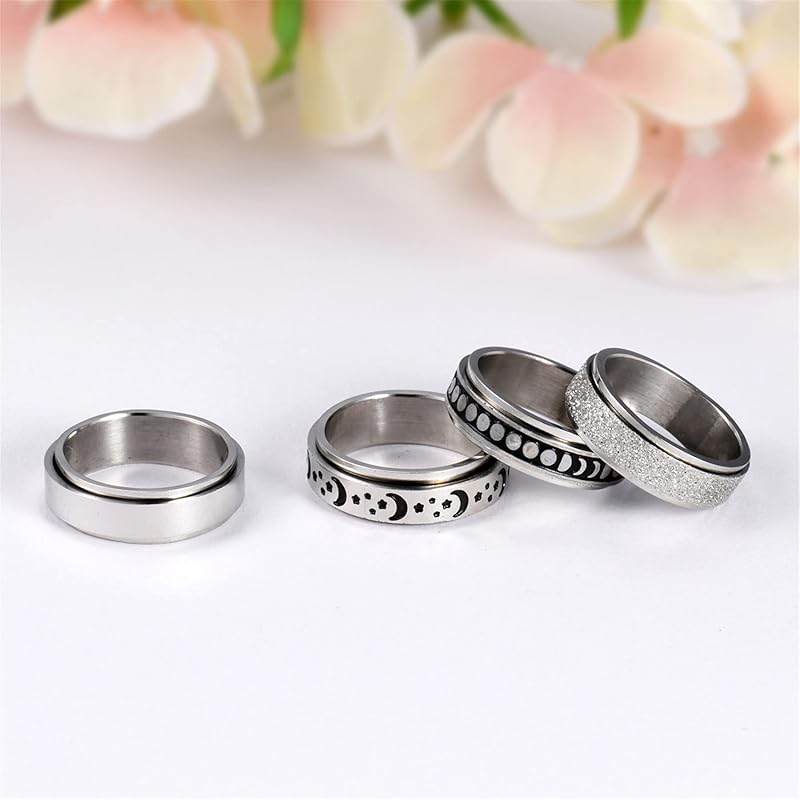 stainless steel ring ring Compatible with metal allergies men's unisex rotatable 4 piece set star moon simple adult cool Popularity boyfriend