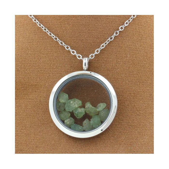 Stones and Minerals. Raw Demantoid Garnet Necklace. 25 Mm Medallion Model. Color Silver.