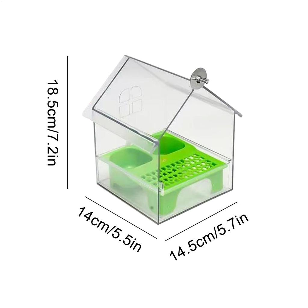 Transparent Bird Feeder House Bath Tub Water Food Dish Decorative Bird Feeders House Transparent Window Wild Bird Feeder