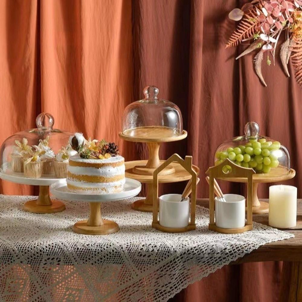 Винтажная тарелка для торта на высокой ножке, стеклянная крышка, подставка для демонстрации торта, деревянная подставка для торта, десертный стол