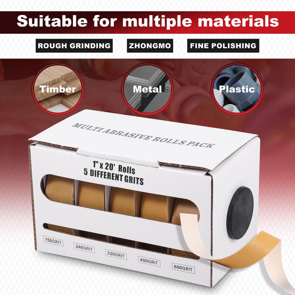 5/6 Rolls Grits Sandpaper 6M Dry Grinding Emery Sanding Belt 80-600 Grit Wear Resistant Sandpaper Rolls for Metal Wood Polishing