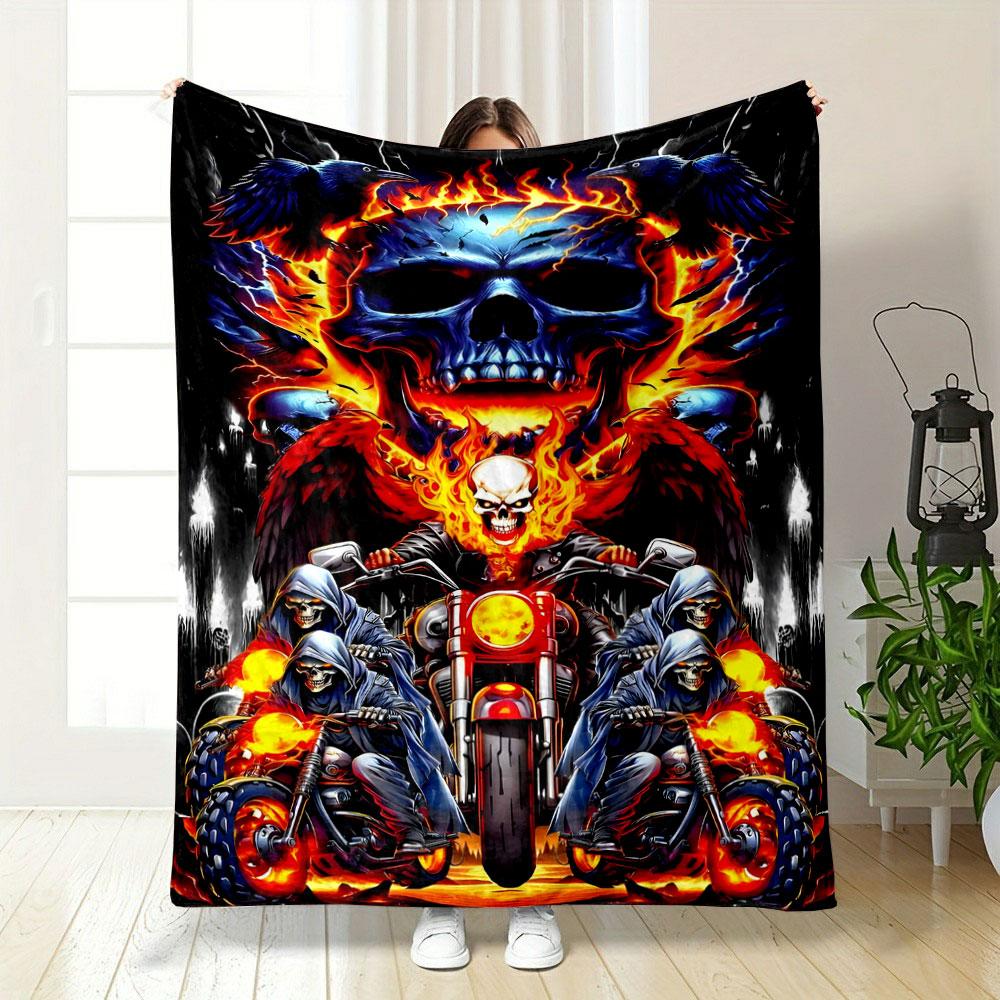 Skull Ghost Rider Motorcycle Blanket bedroom Blanket for Livingroom Couch lunch break Soft throw for Friend's festival Gift