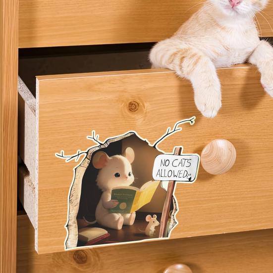 3D наклейка на стену с отверстием для мыши, самоклеющаяся, сильная липкость, водонепроницаемая съемная мышь для чтения книг, забавная художественная наклейка на стену