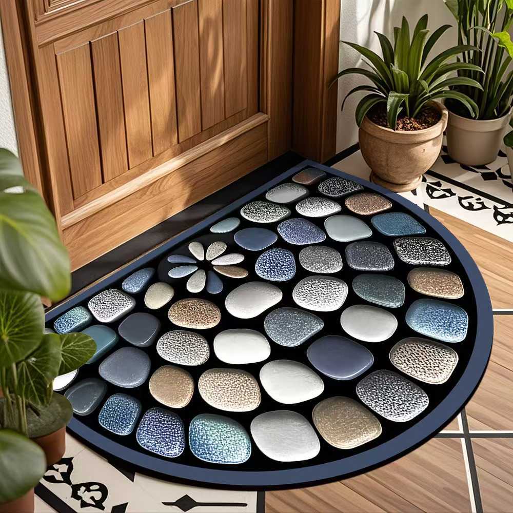 Retro Semi-circular Floor Mat, Entrance Foyer Carpet, Dirt-resistant and Easy-to-maintain Floor Mat