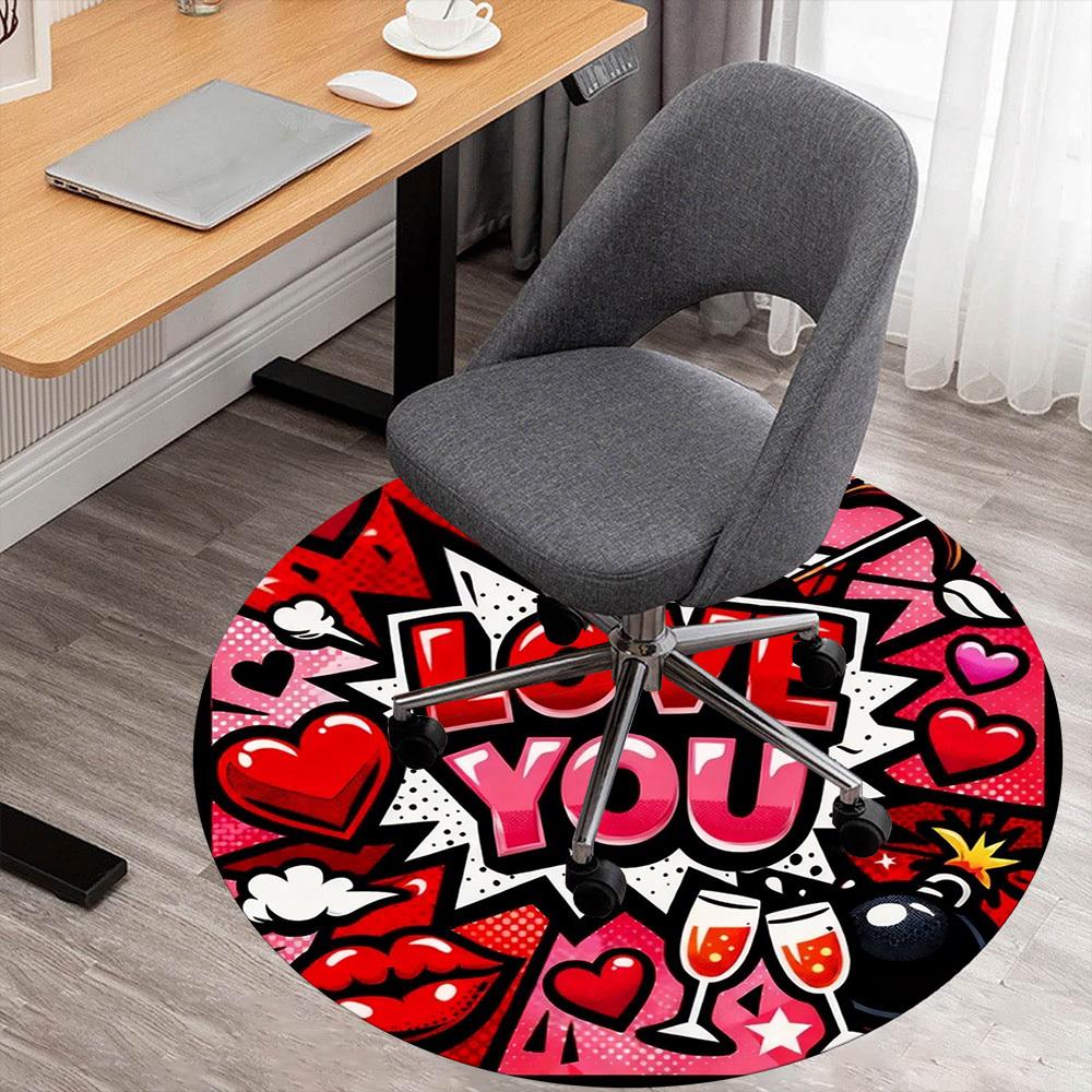 1pc LOVE YOU Round Chair mat office Area Rug - Non-Slip, Floor Mat for Office, Bedroom, Ideal home decor gift c0112023