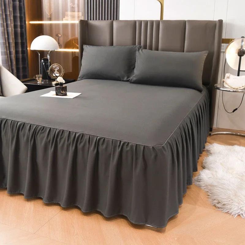 1 шт. однотонная юбка-кровать с кружевом, всесезонное покрывало с оборками, нескользящий чехол для матраса 1,2 м/1,5 м/1,8 м/2 м (Без наволочки)