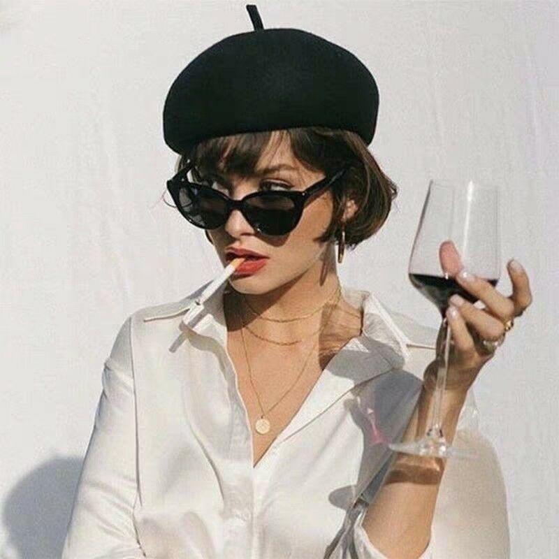 Зимняя теплая искусственная шерстяная шапка-берет для женщин и девочек, французская шапка-бини, красная, черная, фиолетовая, бежевая, оранжевая, кавайная, плоская, теплая