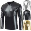 Мужская блестящая однотонная футболка с длинным рукавом и V-образным вырезом