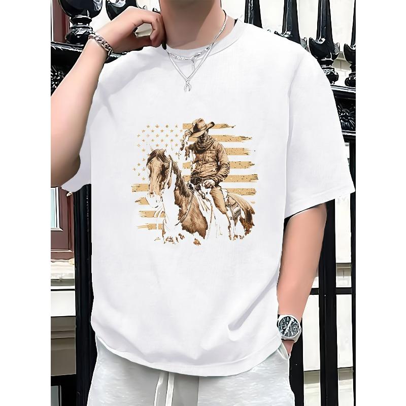Европейские размеры мужская футболка ковбой на лошади удобный крой