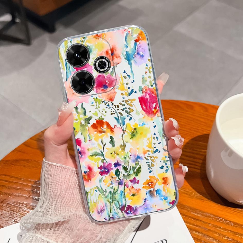 Прозрачные чехлы для Xiaomi Redmi A3 Pro A4 13 14C 14R Note 14 Pro Plus K80 Pro K70 Ultra 4G 5G Модные милые цветы Силиконовая защита камеры для Redmi