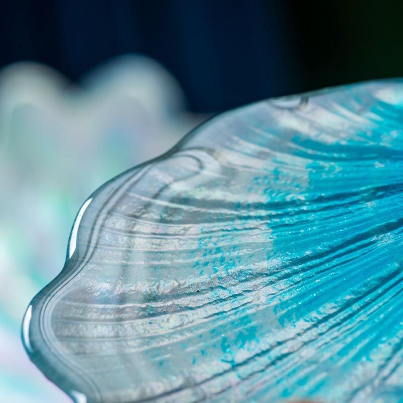 Креативная цветная стеклянная тарелка, фруктовая тарелка с ракушками, поднос в европейском стиле, десертные тарелки для торта, украшение для рабочего стола