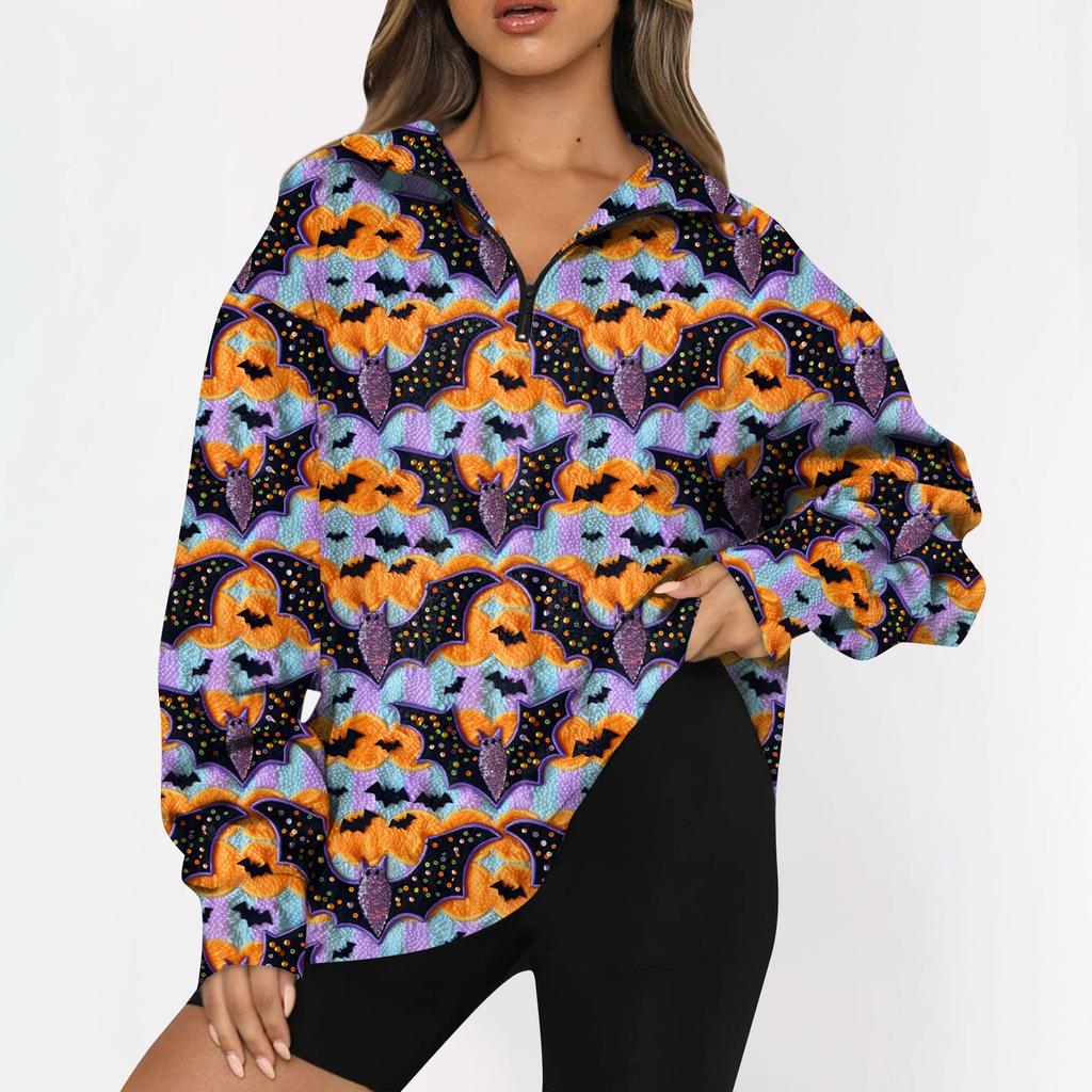 Женский свитер с застежкой-молнией 1/4, свитшот с длинным рукавом, с принтом и заниженной линией плеч, модная толстовка с капюшоном