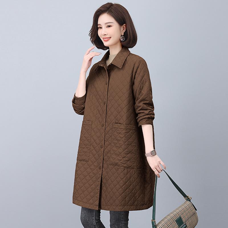 Women's Mid-Length Quilted Trench Coat - 2025 Spring/Autumn Stylish Cotton-Padded Jacket