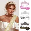 1 Set Etiquette Belt Set Letter Printed Long Ribbon Rhinestone Inlay Queen Crown Two-piece Set Birthday Party Etiquette Shoulder Strap Headband