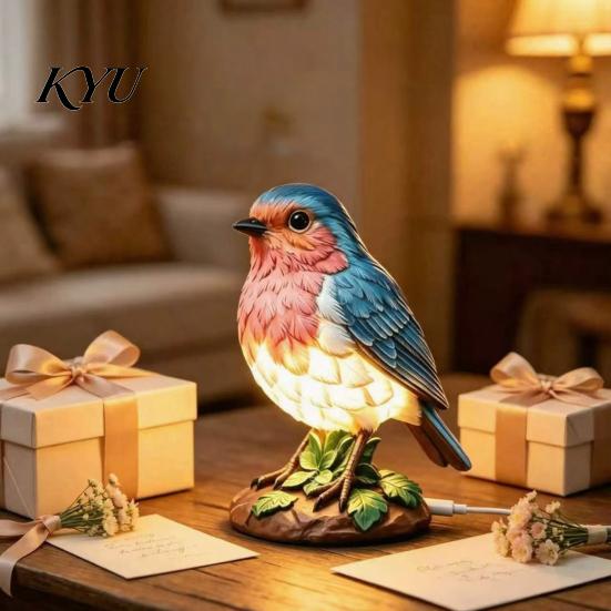Warm Reading Light Cozy Bird Resin Table Lamp, Rustic Night for Desk Bedroom, Cute Artistic Lamp Animal Sculpture Decor with Glow, Unique Gift Nature