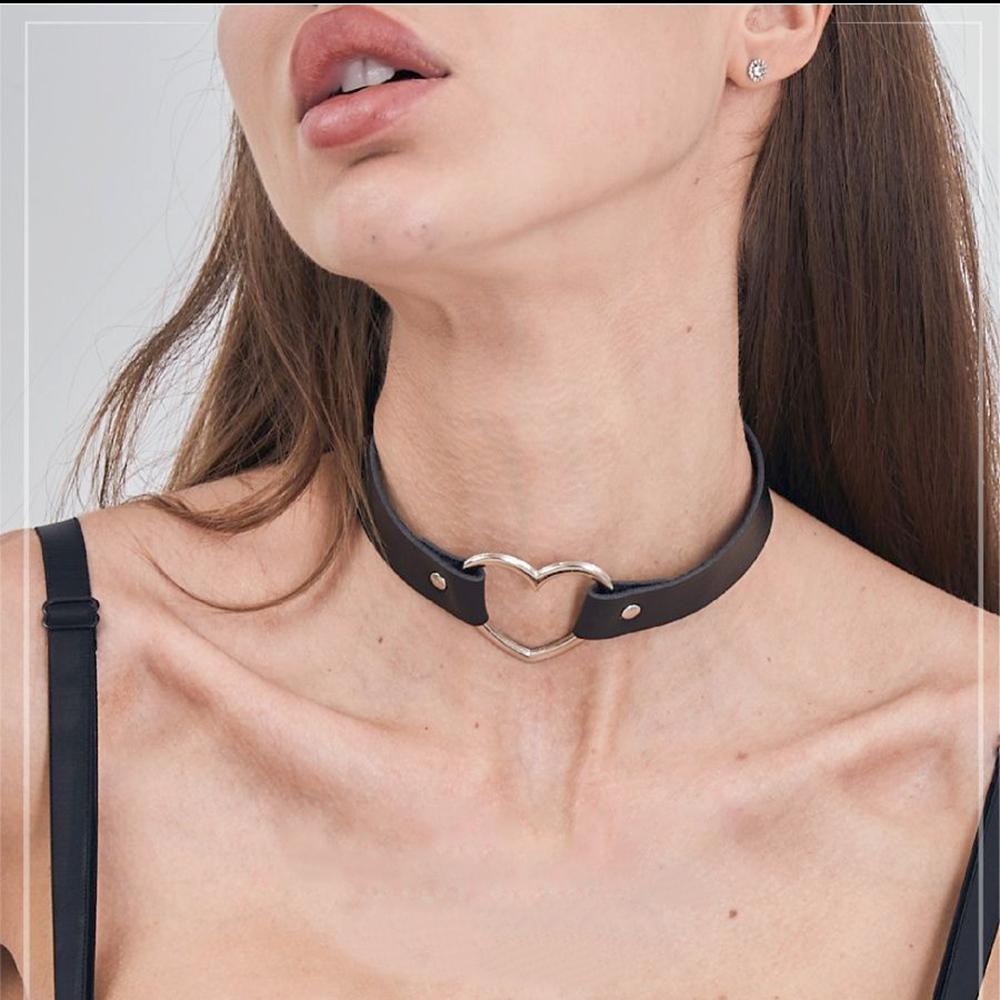 Женские панк кожаные сексуальные ожерелья-воротники круглые модные на шею сердце харадзюку чокер готические БДСМ женские шейные аксессуары