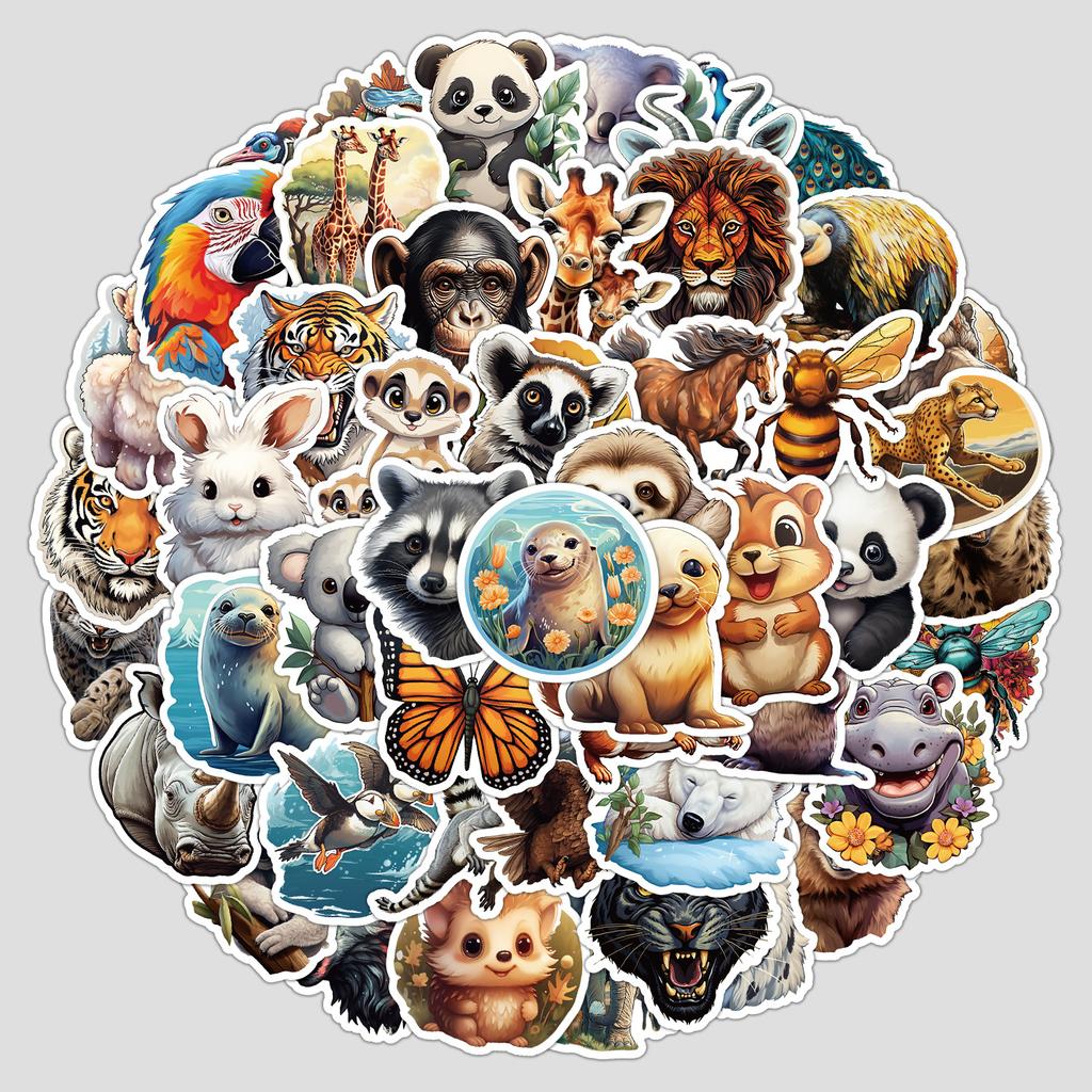 50 Woodland Animal Series Graffiti Stickers DIY Cute Stationery Stickers Water Cup Computer Decoration Stickers