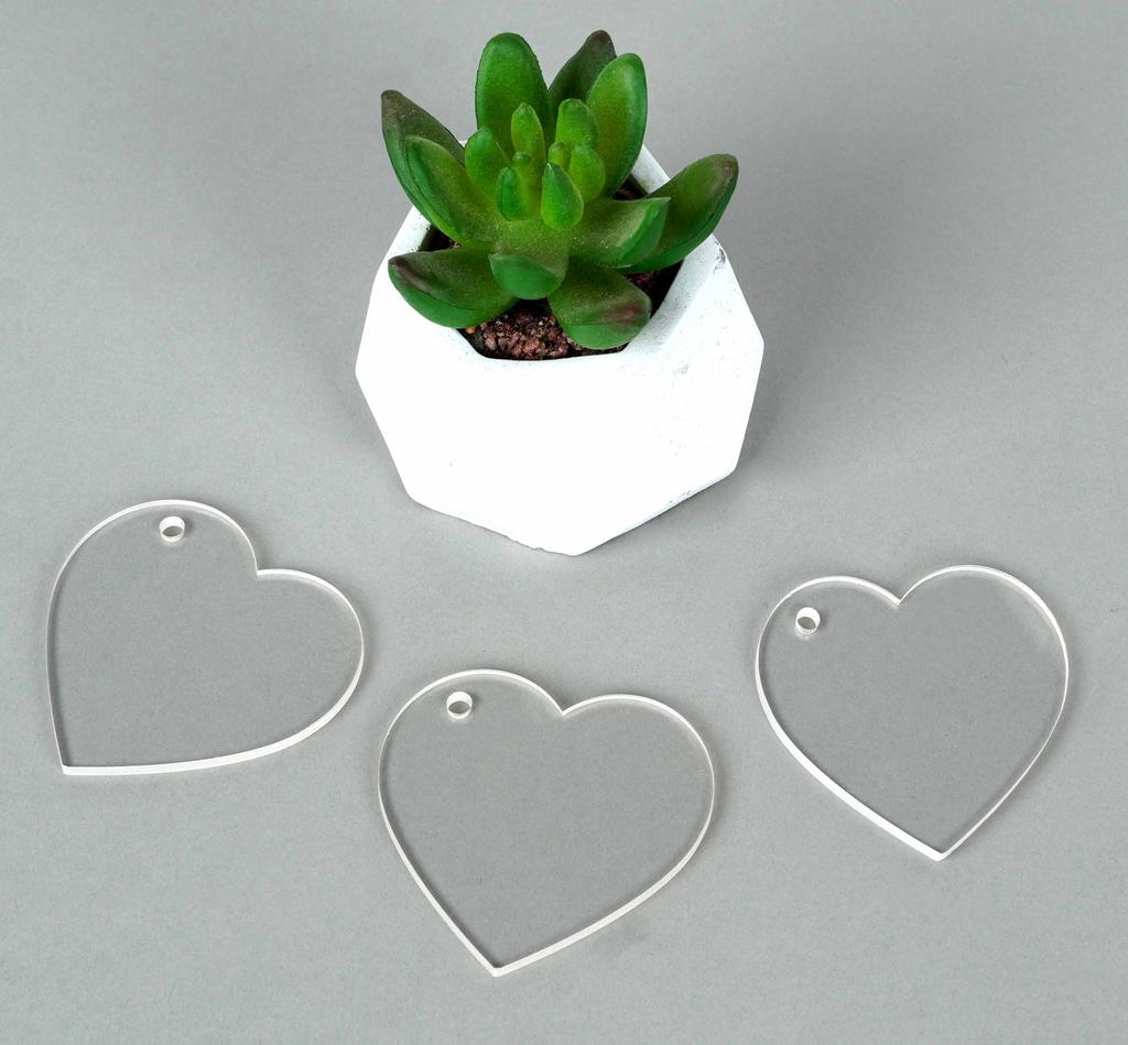 Traceease 2" Inches Heart Shape With Hole Clear Acrylic Ornament Blank Transparent Keychain Pendants for DIY Crafts Projects