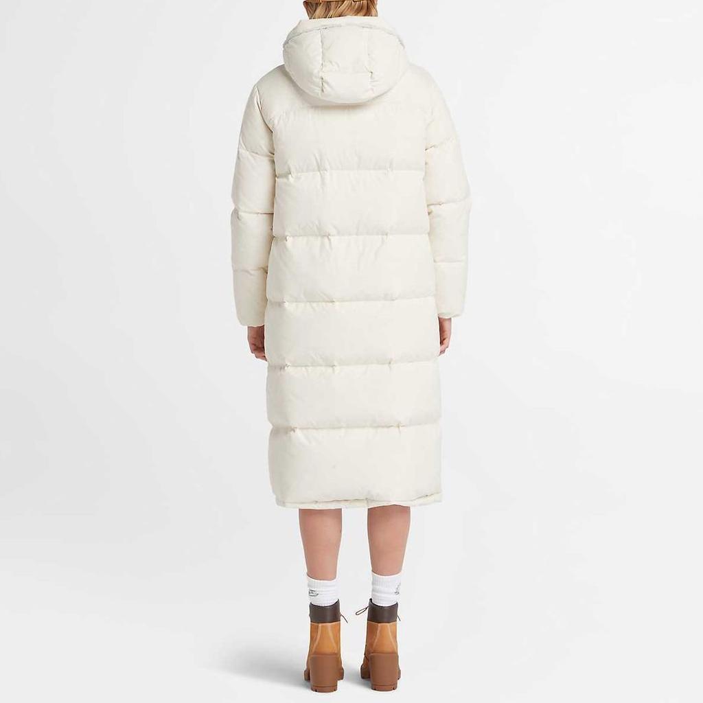 Timberland Длинная стеганая куртка из переработанного пуха, однотонная, с капюшоном, на молнии, с длинным рукавом, женская куртка, белая A6HG9-V04