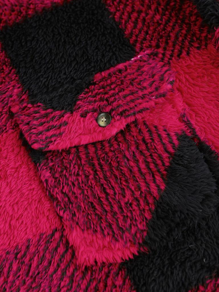 ZAFUL Men's Checkerboard Plaid Pattern Winter Warmth Fluffy Faux Fur Hooded Jacket