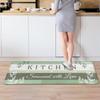 Farmhouse Green Tone Long Floor Mat Vintage Wooden Grain Foliage Text Design Non‑slip Stain‑resistant Kitchen Runner Rug