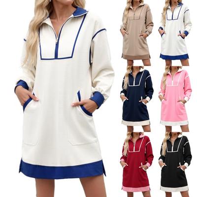 Женское модное однотонное платье с длинным рукавом и круглым вырезом