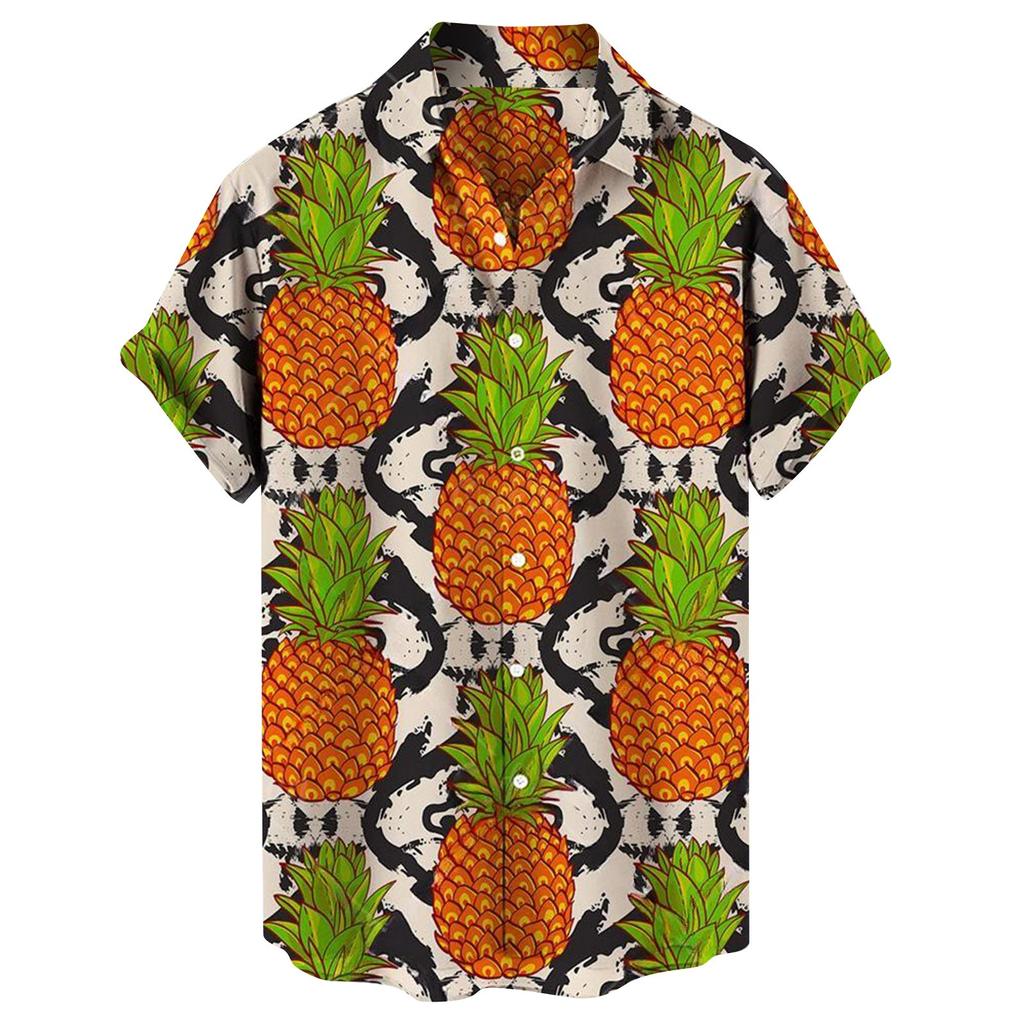 Men's Spring Summer Casual Fruit Printing Hawaiian Lapel Short Sleeve Men's Shirt Men's Top