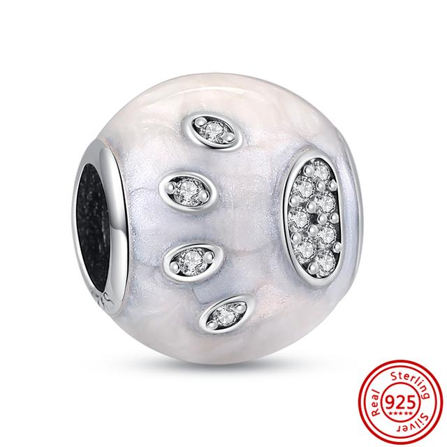 Стерлингового серебра 925 пробы, белый прозрачный циркон, сверкающие модные бусины-клипсы, подходящие для браслетов, ювелирных изделий