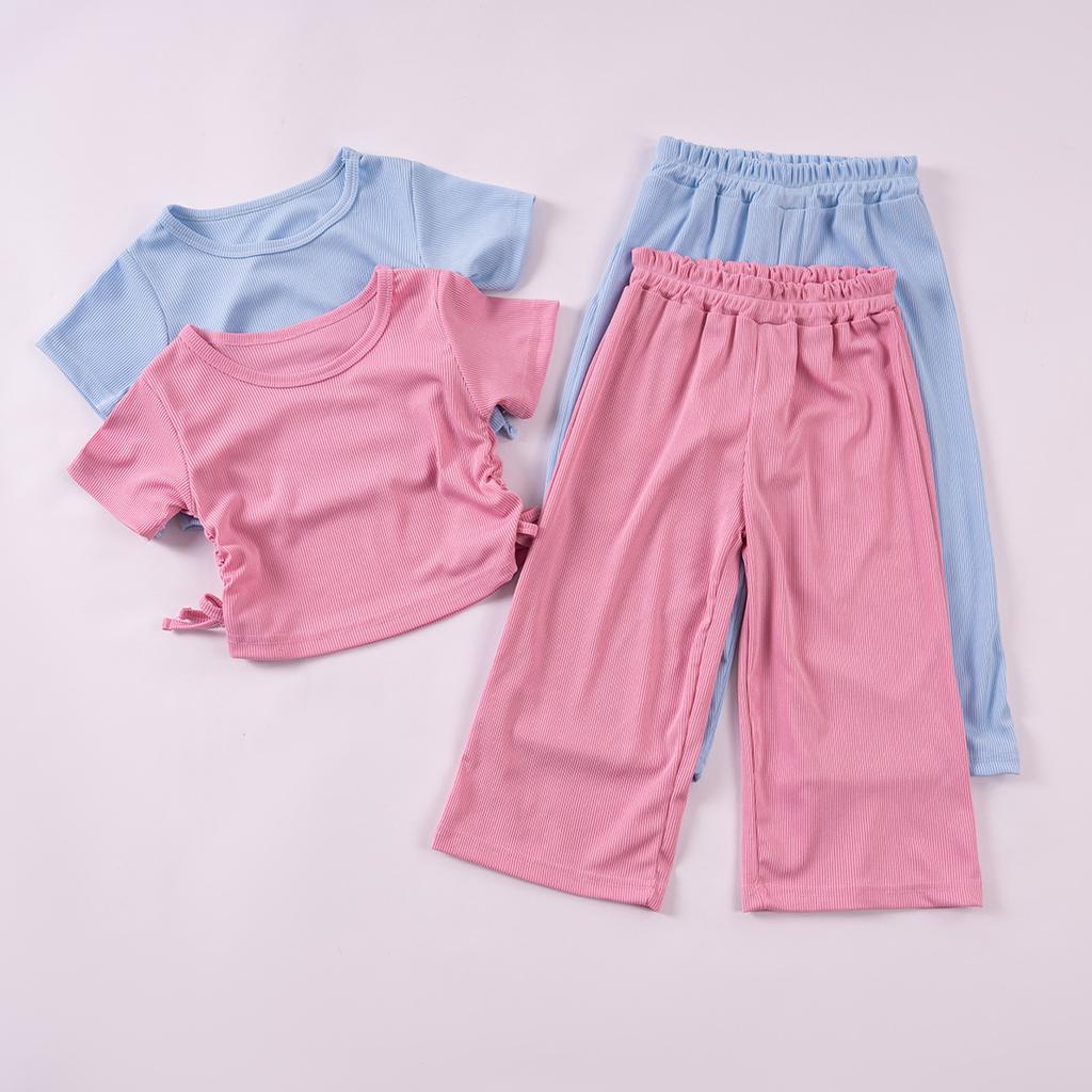 Girls Sweet Short T and Loose Cropped Pants Casual Wide Leg Set 2025 Summer Children's Fashion Set