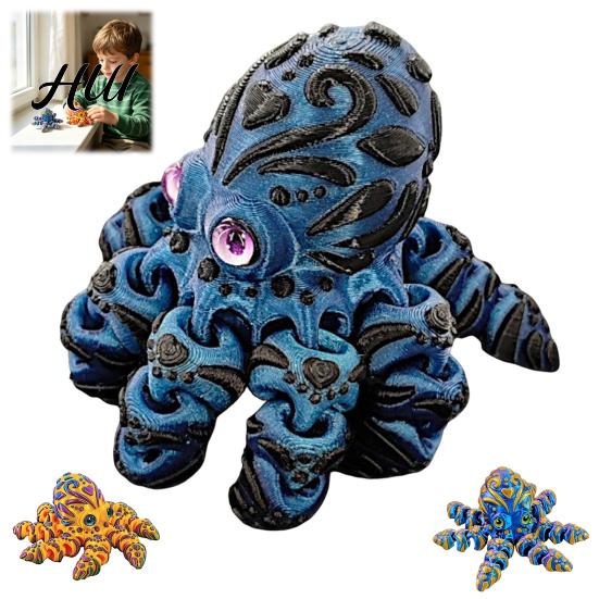 3D Printed Ocean Animal Toy Articulated Octopus Figurine, Movable Joints Fidget Toy, PLA Figure Flexible for Home Office Desk Decoration Figurine