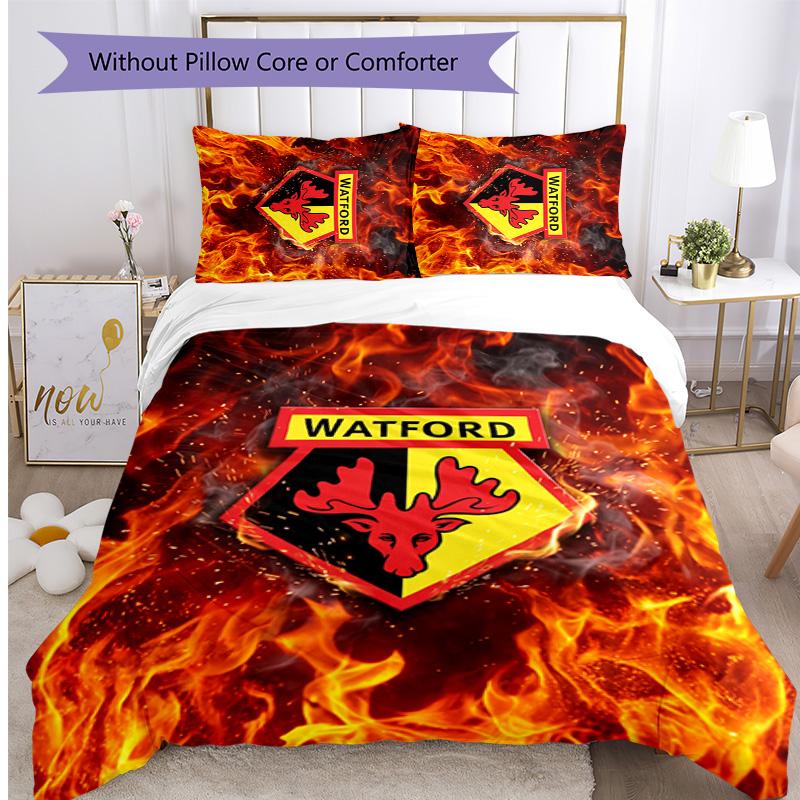 Watford Football Printed 3 Pieces Bedding Set, Comfortable Skin Friendly Bedroom Duvet Cover Set