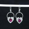 Dainty Kashmir Ruby Gemstone Heart Shape Earrings, 925 Sterling Silver Earring, Handmade Boho Silver Jewelry Dangle Earrings, Wadding Gift