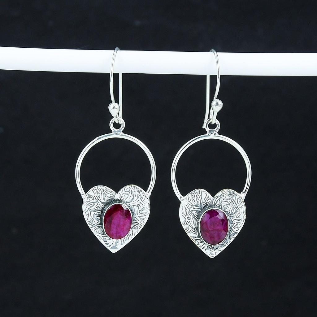 Изящные серьги в форме сердца с рубиновым камнем из кашмира, серьги из стерлингового серебра 925 пробы, серьги-подвески ручной работы в стиле бохо из серебра, подарок из ваты