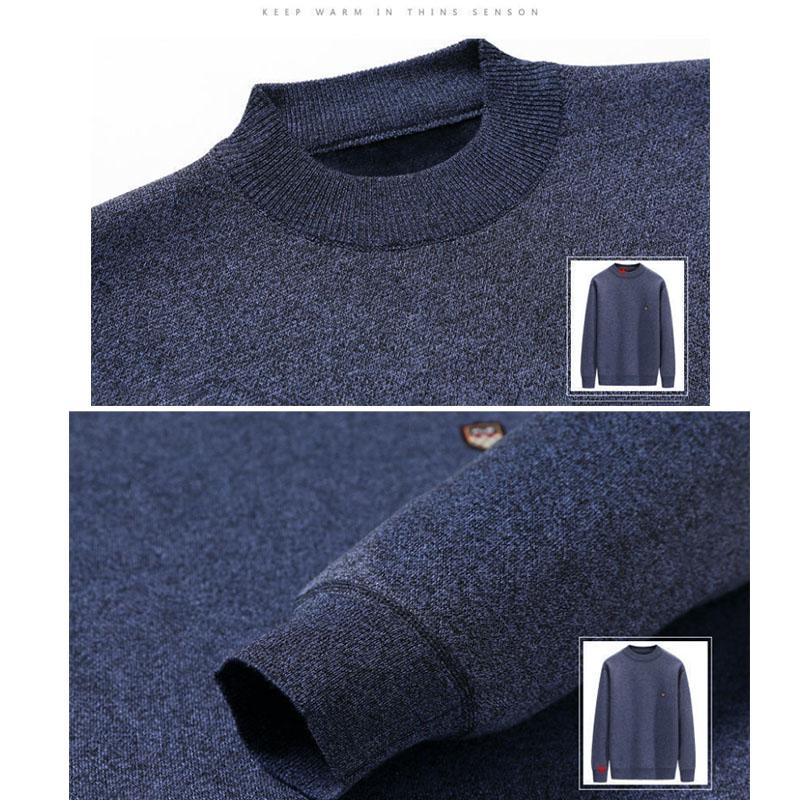 Зимний бархатный свитер с круглым вырезом, вязаный свитер, плюс бархатный теплый пуловер, подходит для пап среднего и пожилого возраста.