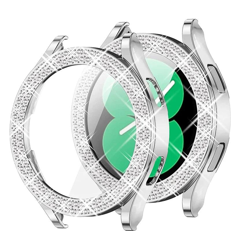 Чехол для Samsung Galaxy Watch 6 5 4 Чехол 40мм 44мм Аксессуары Блестящий Модный Двухрядный Алмазный бампер Galaxy Watch 5 6 40мм Крышка