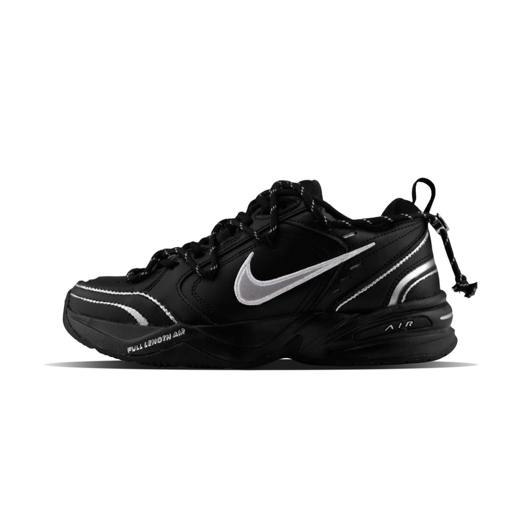 Nike Air Monarch 4 Устойчивые к скольжению, Износостойкие, Легкие Низкие Кроссовки-платформы Унисекс Черный Серебристый 415445-001(Команда129-)