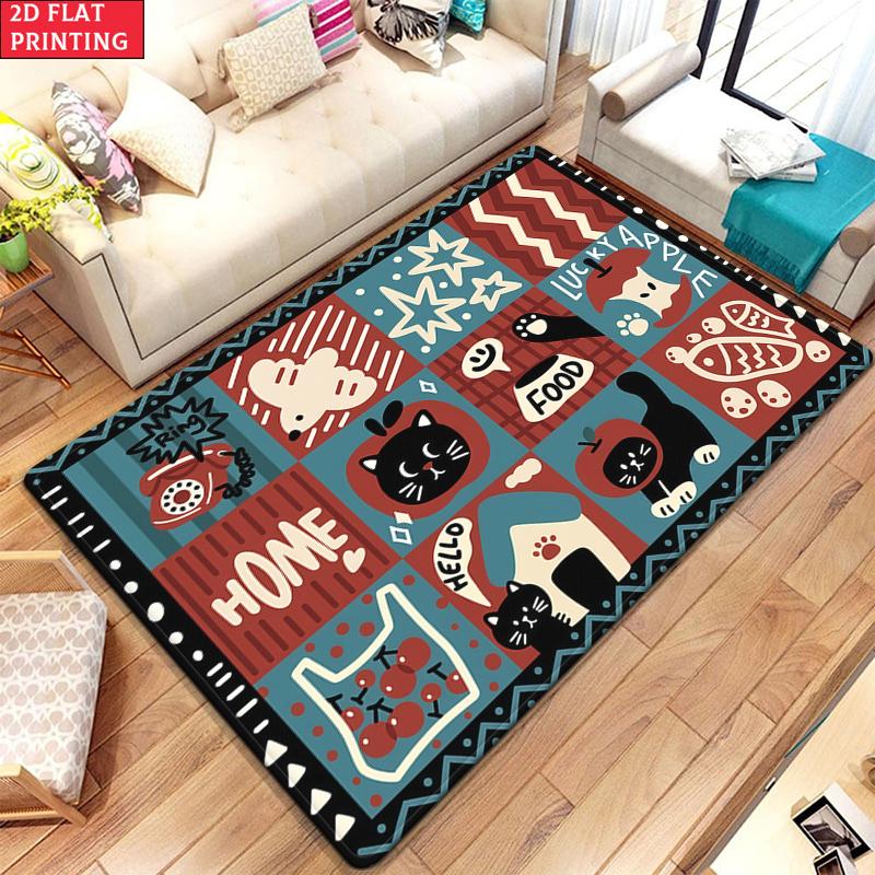 Red Striped Cartoon Cat Large Room Carpet Non Slip Cartoon Kids Bedroom Living Room Floor Mat Home Decor Children's Play Carpet
