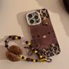 Коричневый леопардовый принт Горячая девушка Кошка Apple 17 Чехол для мобильного телефона IPhone 16 Подходит для 14pronax Подвесная цепочка 13 Трехмерный флеш-пудра